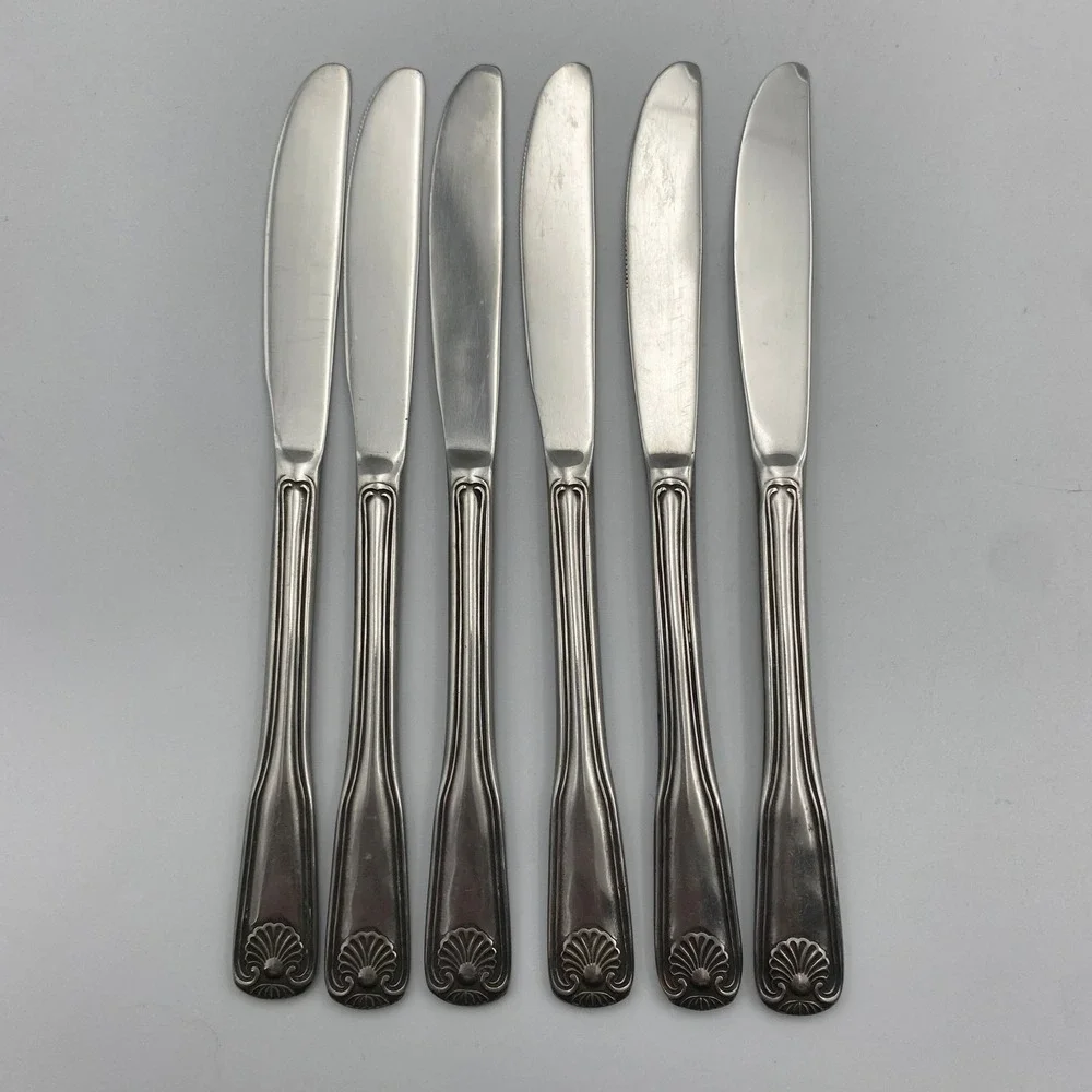 Rogers Antique Shell Dinner Knives Set of 6 Stainless Japan Silverware‎ Flatware